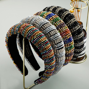 French retro, light luxury, heavy craftsmanship hair bands, high-end feel, rhinestone wide headbands, elegant hair accessories for balls, wholesale and export pic 3