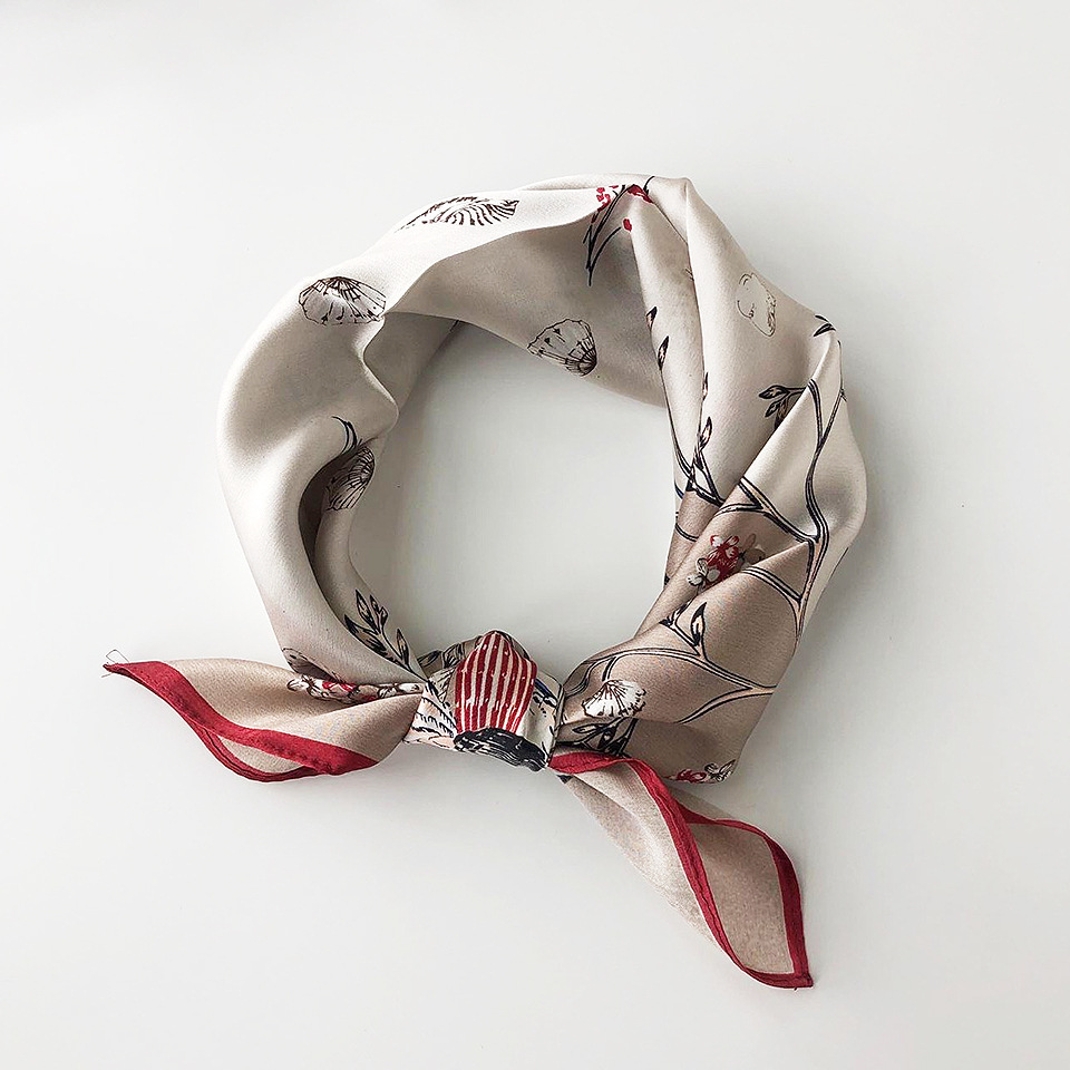 Wholesale silk scarves for overseas gifts and return gifts, cross-border silk autumn and winter decorative plain crepe satin 53cm floral neckerchiefs, small square scarves pic 56