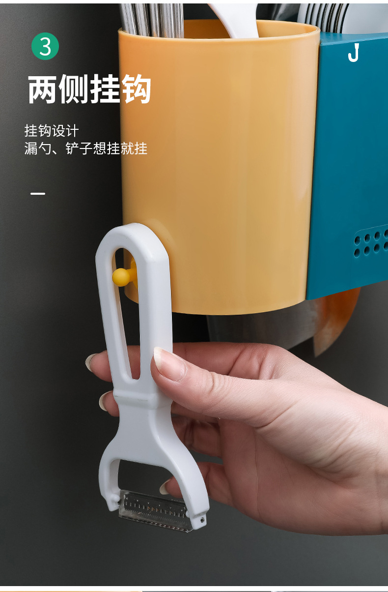 筷子篓置物架筷子笼收纳盒沥水勺子桶家用厨房壁挂式免打孔筷子筒详情9