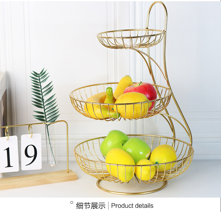 厂家直供 北欧客厅铁艺双层水果篮 餐厅零食金属篮水果置物篮批发详情8