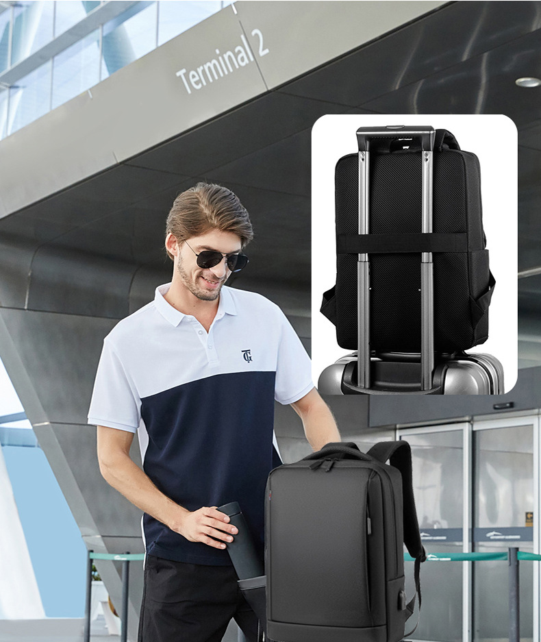 商务防水双肩包男士时尚背包多功能电脑包通勤踏青大容量双肩背包详情12