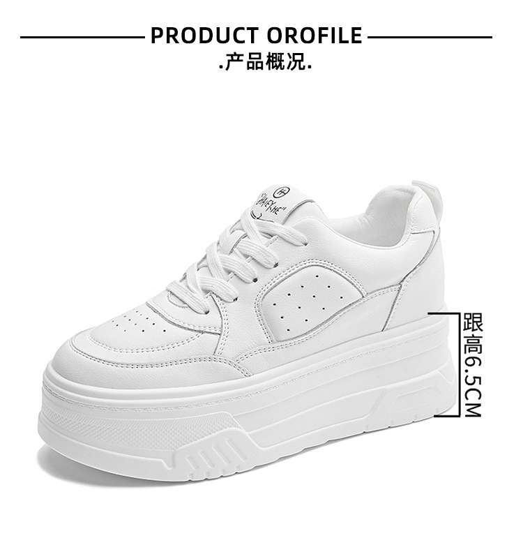 2023 New round toe thick-soled insole height-increasing genuine leather spring and summer white sneakers for women, versatile sports and casual shoes pic 8