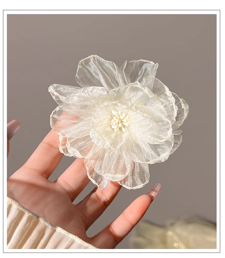 白月光欧根纱花朵发夹女侧边刘海夹纯欲风发卡碎发鸭嘴夹子头饰夏详情9