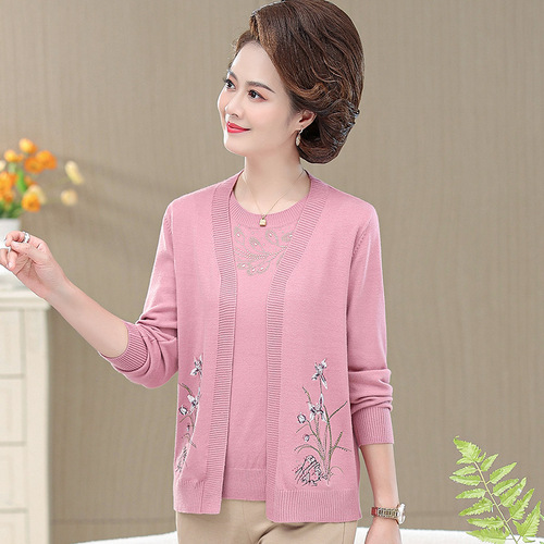 洋气妈妈装夏季短袖翻领T恤中老年人夏装宽松大码时尚印花小衫薄详情27