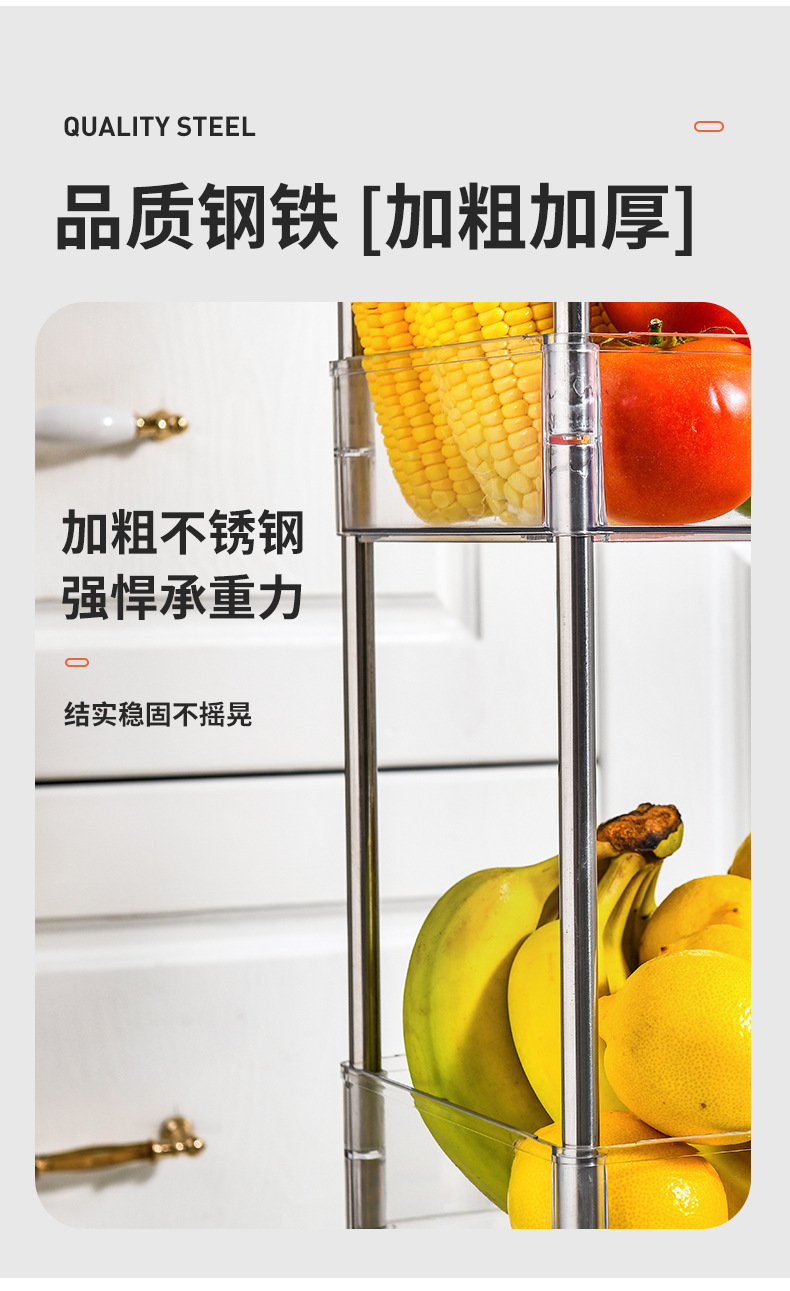 跨境PET厨房置物架 透明调味品收纳架 卫浴可移动多层储物架层架详情7