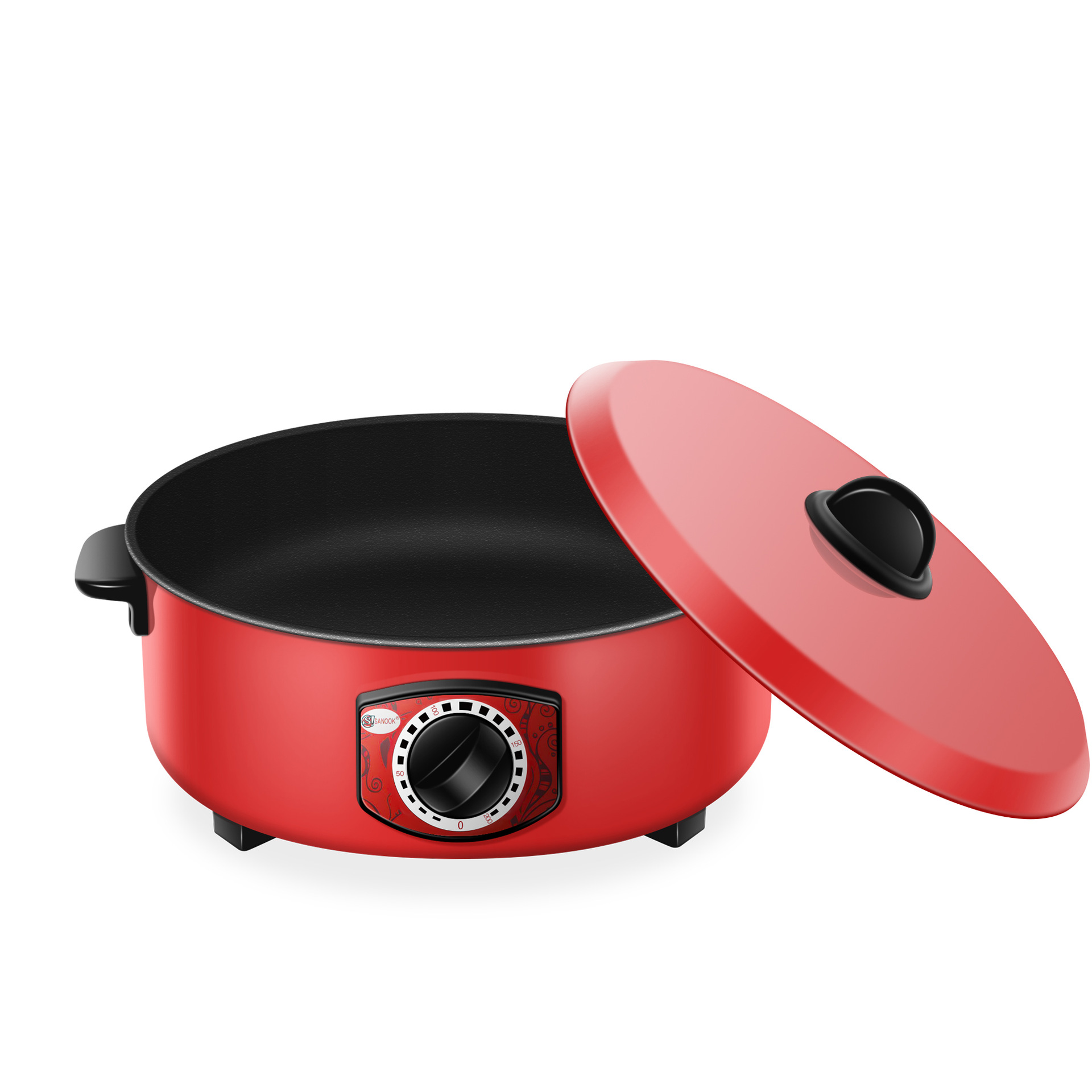 Export electric cooking pot, red electric stir-frying pot, multi-functional electric hot pot for steaming, boiling and stewing, Southeast Asia, Myanmar, Thailand red pot pic 11