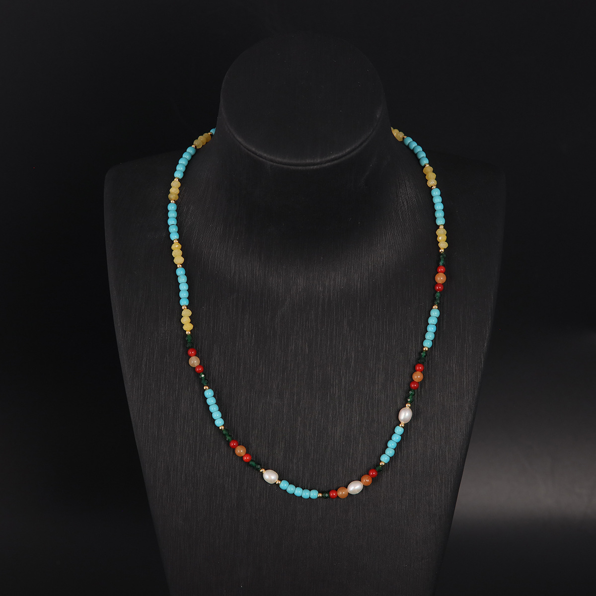 中古vintage高级感时尚个性小众设计感绿松石珍珠玛瑙新中式项链详情2