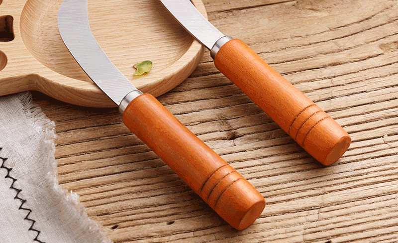 Stainless steel fruit pineapple knife, sharp wooden handle, small curved banana knife, fruit and vegetable peeler pic 2
