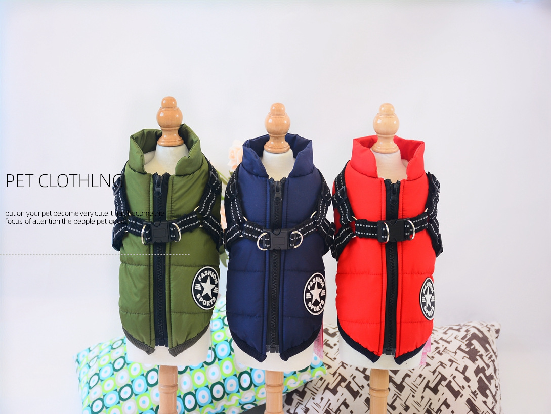 Nueva llegada amazon cross border dog clothing pecho espalda una pieza chaleco de algodón pet cotton clothing winter clothing two feet cotton clothing pic 2