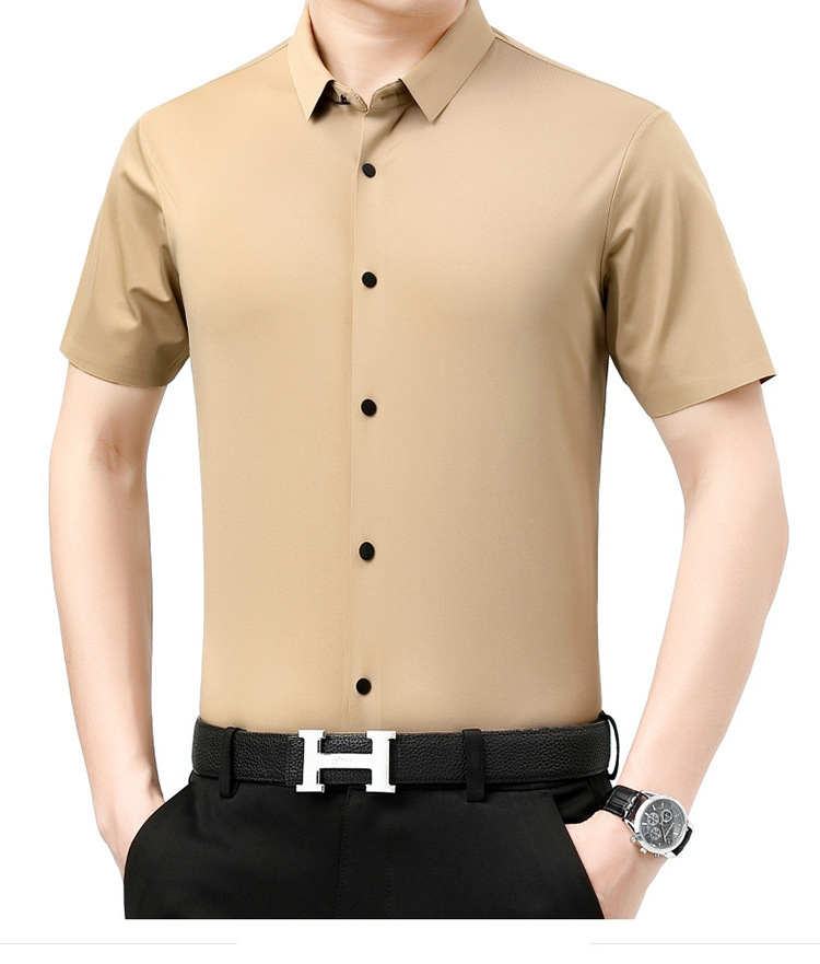 Verano 2024 nuevo negocio morera seda manga corta camisa de hombre de mediana edad verano casual vestido formal sin marcas camisas de hombre pic 13