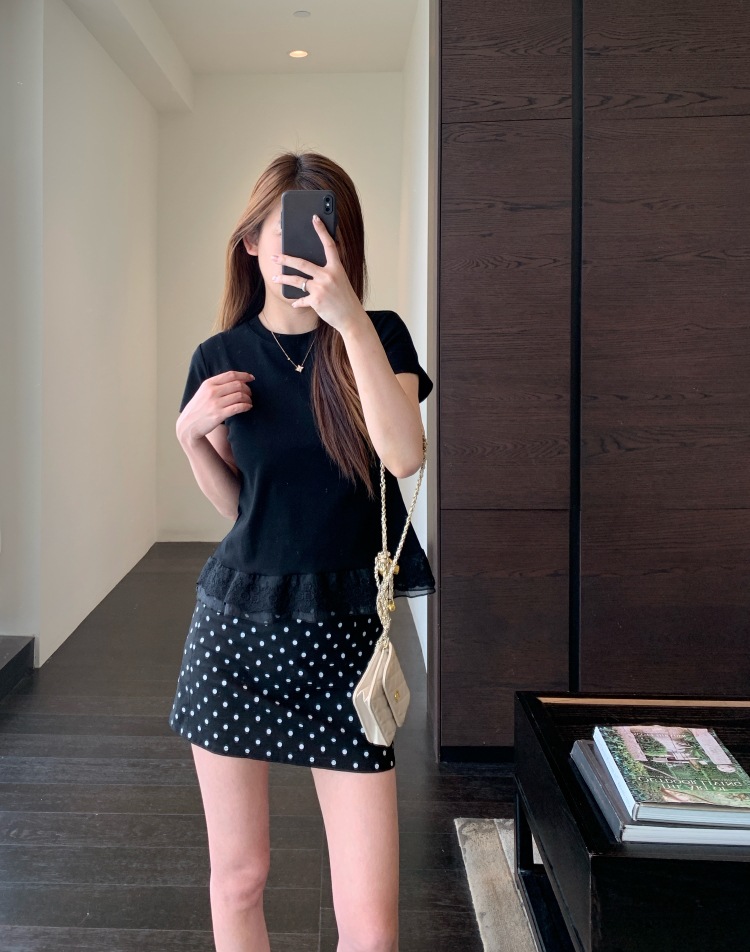 A13512甜美少女感 设计感下摆蕾丝花边拼接显瘦短袖T恤女春夏新详情23