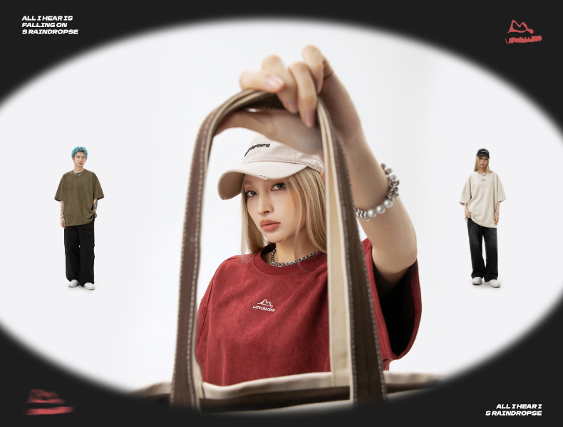 韩路男装 麂皮绒美式圆领T恤男女款夏季宽松质感刺绣潮牌短袖体恤详情2