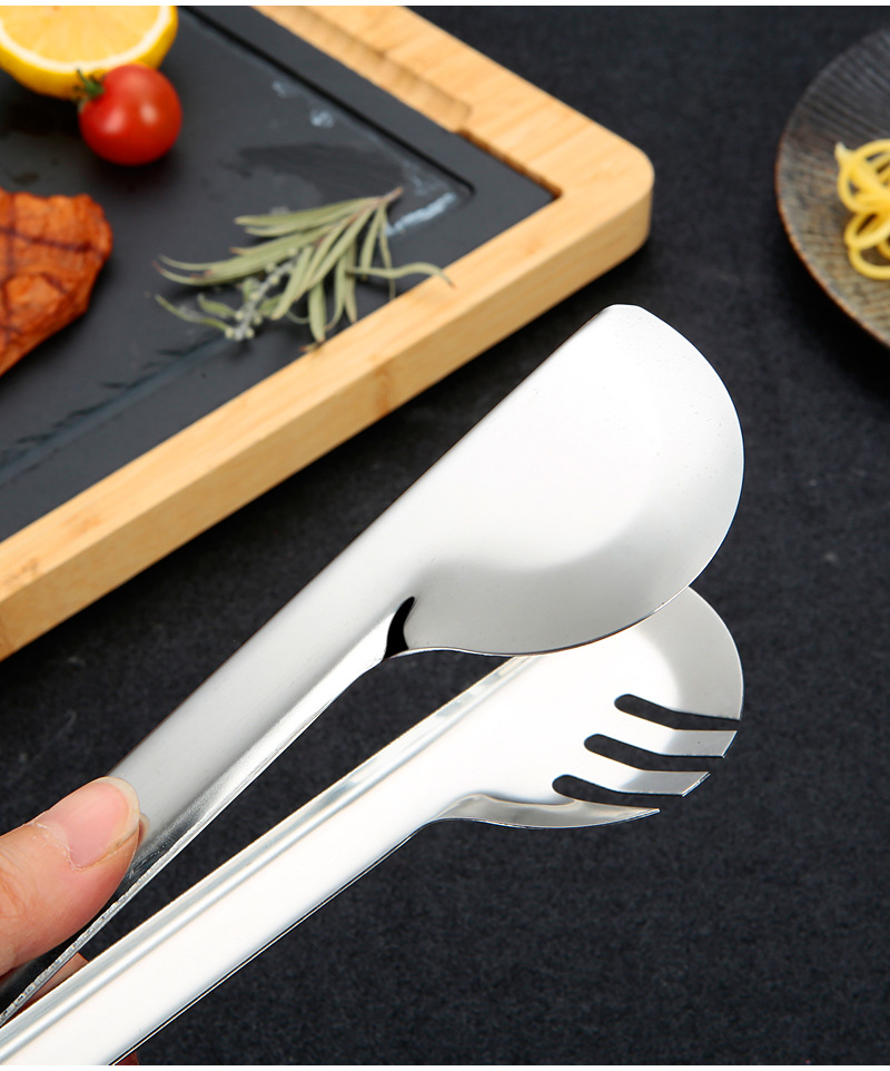 201 Non-magnetic bread tongs, barbecue tongs, thickened anti-scald semi-round and full-round buffet tongs, stainless steel tongs, food tongs pic 14