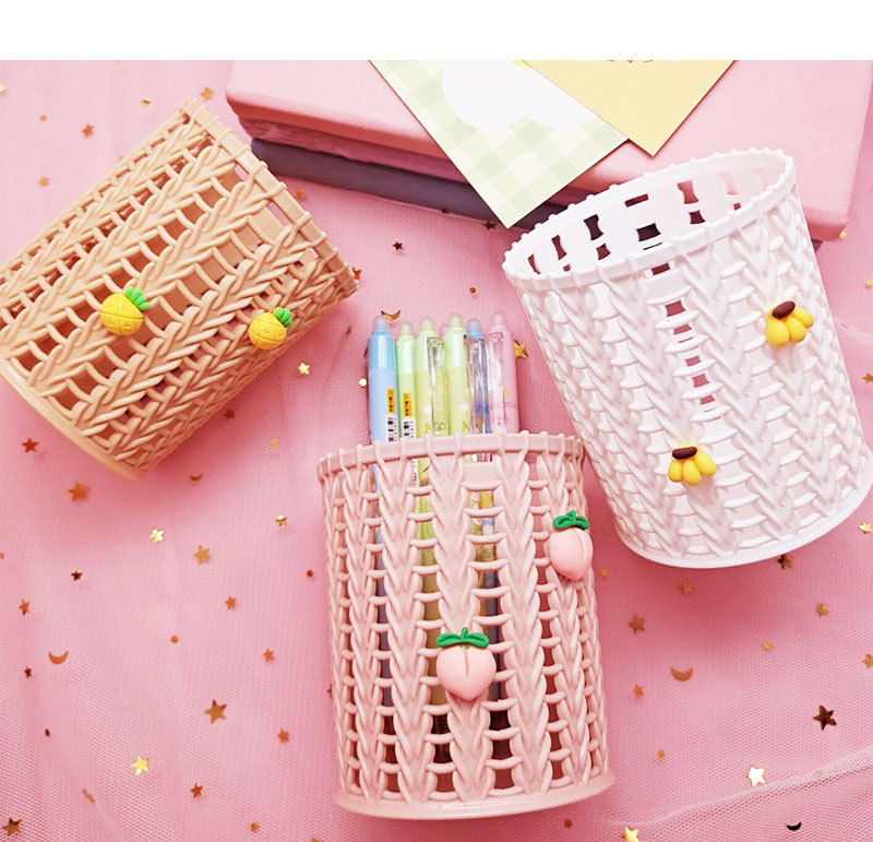 Korean InS-style creative rattan imitation cute storage pen holder wholesale fruit round pen barrel student office stationery pic 3