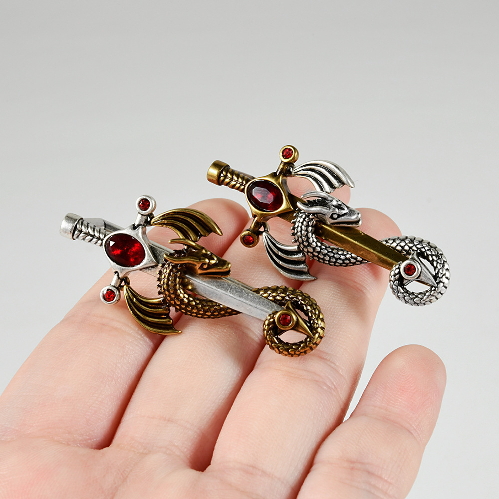 跨境朋克翼龙缠绕剑大尺寸耳廓 古金十字红钻耳垂耳挂铜穿刺饰品详情12