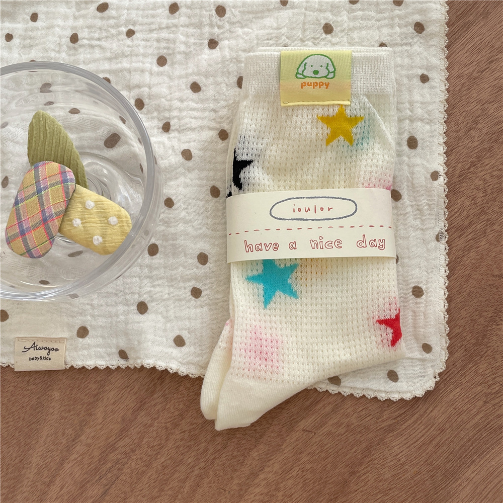 IOULOR薄款puppy狗彩色中筒袜夏季新品堆堆袜透气吸汗袜子批发女详情23