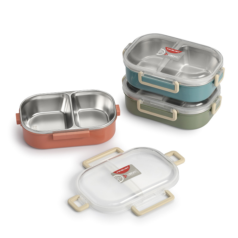 带筷不锈钢饭盒学生上班族午餐盒可注水保温便当盒硅胶密封餐具详情2