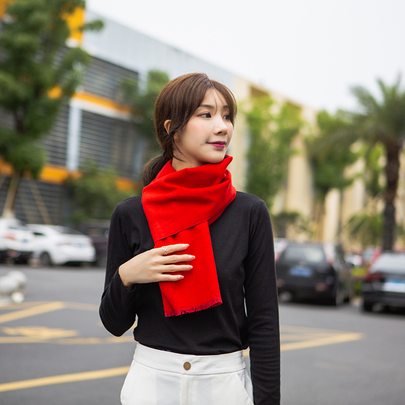 Autumn and winter silk velvet long scarf, Chinese red tassel warm scarf, company annual meeting souvenir shawl for women pic 25