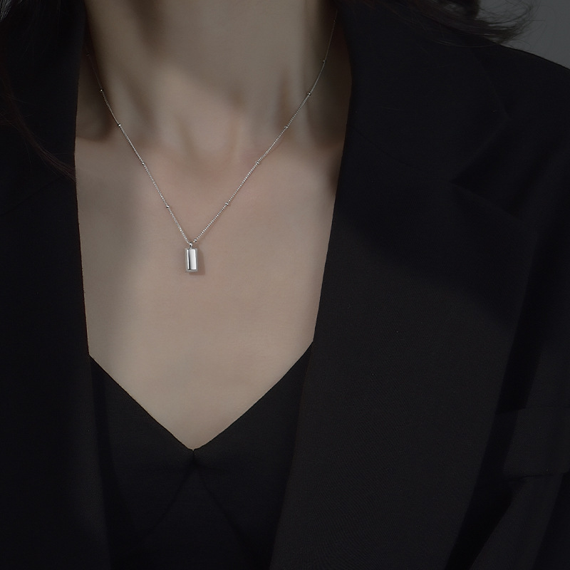 S925 sterling silver Instant Wealth Small gold Bar necklace for women, new light luxury, niche and versatile collarbone chain, wealth-attracting small gold brick pendant pic 45