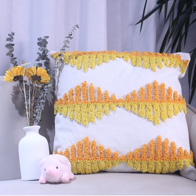 Cotton tassel pom-pom embroidery plush cushion cover, tassel pillowcase, light luxury sofa, Moroccan tufted wholesale pic 17