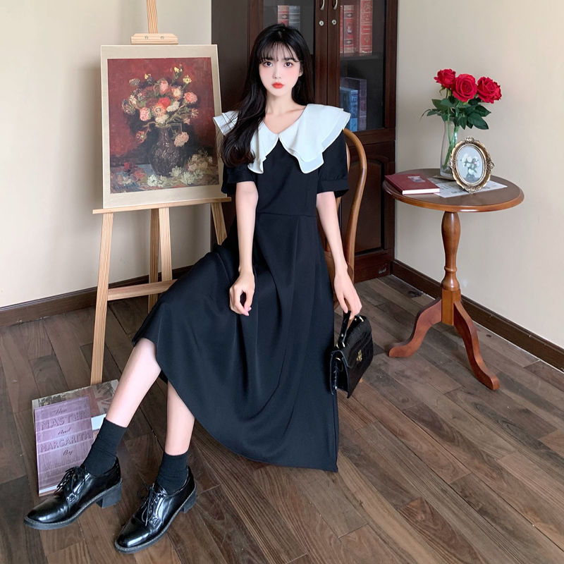 胖MM大码夏新款文艺复古小清新法式荷叶领收腰系带连衣裙短袖显瘦详情21