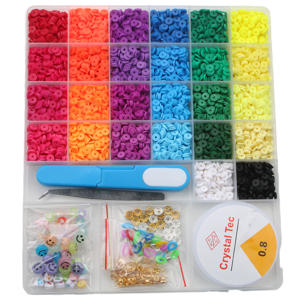 软陶片串珠单色6mm DIY手链项链首饰制作饰品配件30格软陶片盒装详情2