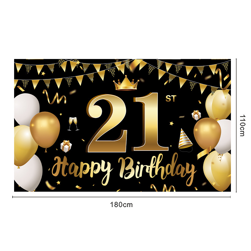 跨境黑金色数字生日横幅 摄影拍照背景布幕布 生日派对场景布装饰 工艺品添彩你的派对详情9