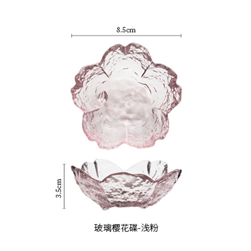 Japanese-style hammer-patterned glass cherry blossom small plates, creative pink home seasoning dipping sauce plates, soy sauce plates, bowls and tableware sets pic 14
