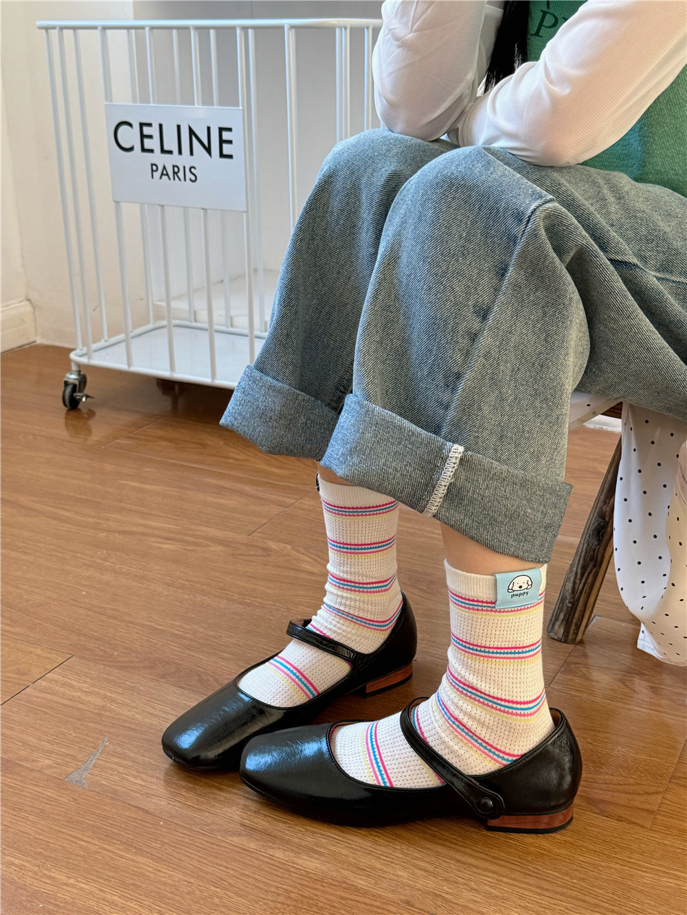 IOULOR薄款puppy狗彩色中筒袜夏季新品堆堆袜透气吸汗袜子批发女详情40