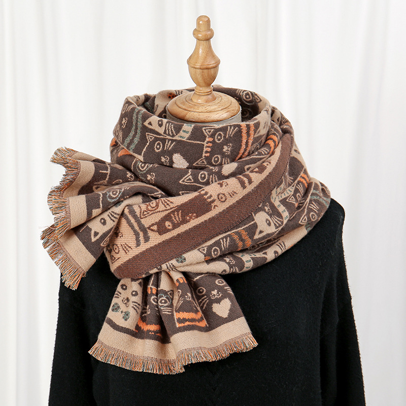 秋冬新款少数民族风菱形仿羊绒加厚保暖围巾女时尚旅游防风披肩详情7