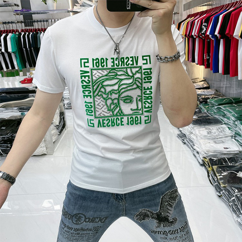 高品质夏季男士短袖t恤植绒圆领衫美人头半袖男装丝光棉薄款休闲详情10