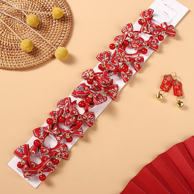 The New Year children's hair band is bright red and festive. The bow, rubber band, Chinese style, Suzhou embroidery, and durable hair tie and headwear pic 15