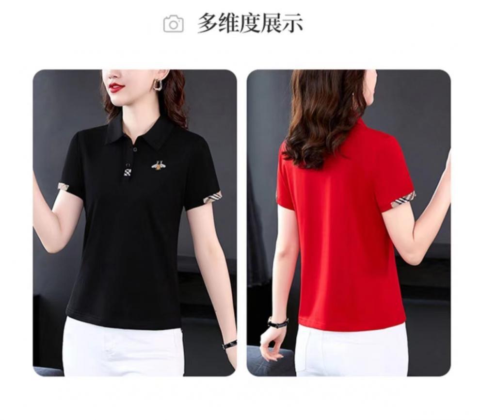 夏季2022新款翻领短袖大码t恤女装中年妈妈运动时尚上衣打底衫女.详情4
