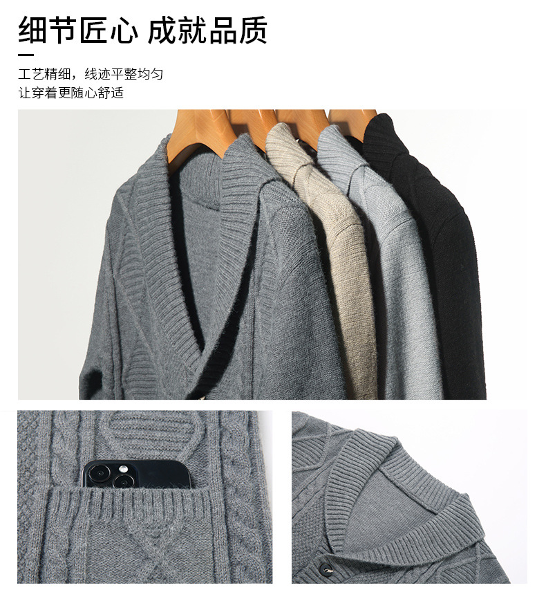 秋季新中青年加厚针织开衫翻领菱形宽松线衫男士休闲V领毛衣外套详情5