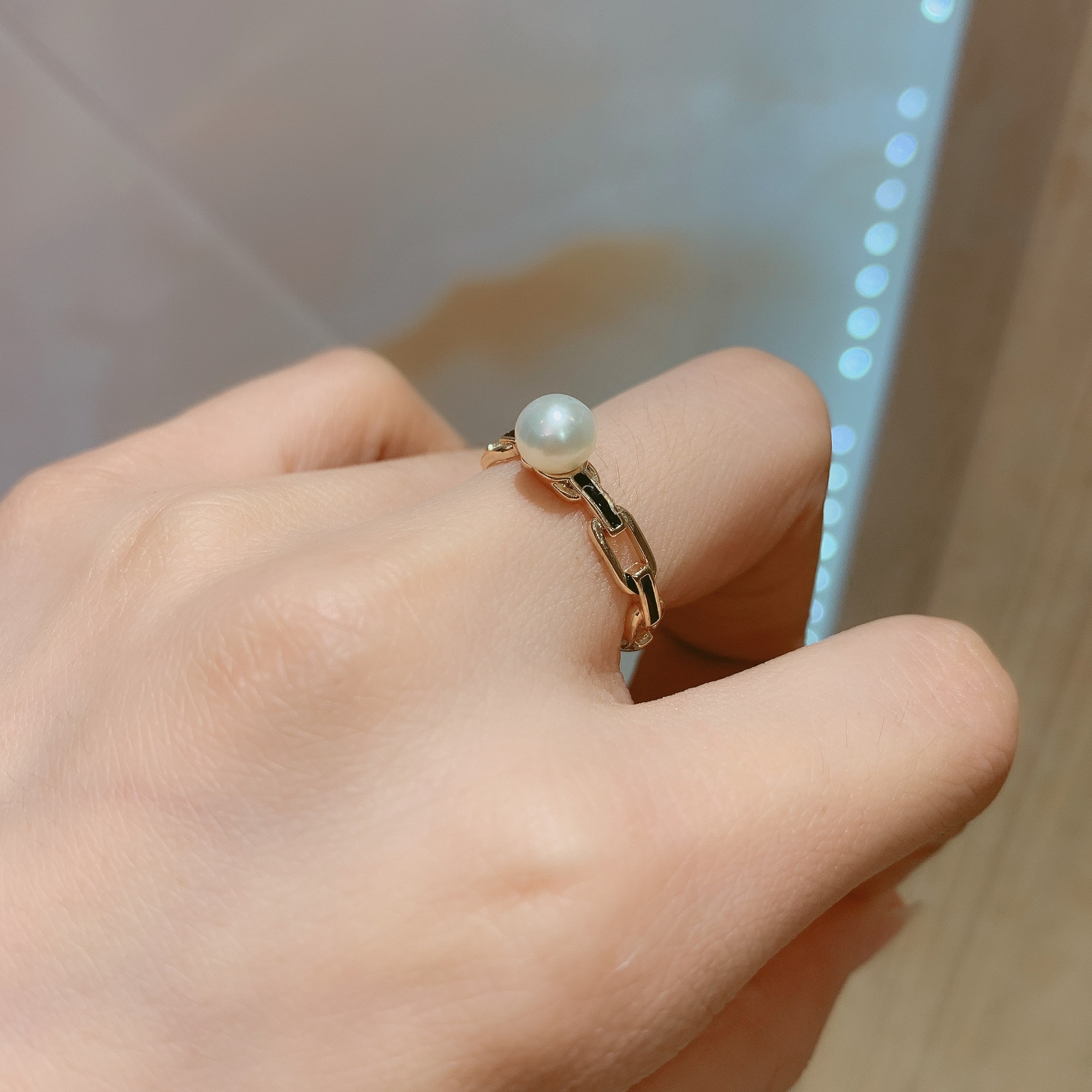 14k包金铜镀真金保色滴油链条欧美珍珠戒指空托开口戒diy配件新款详情2