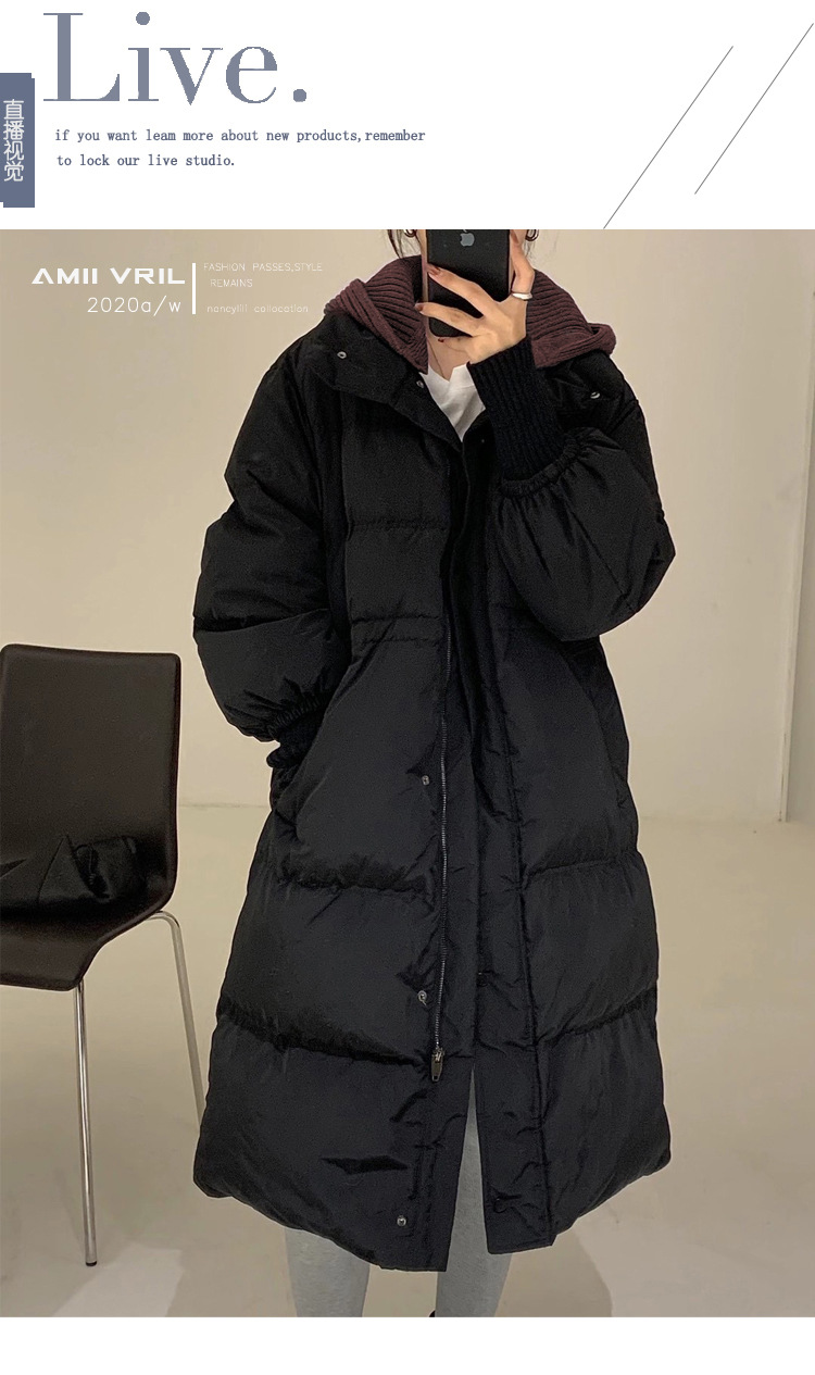 Down jacket for women, mid-length, knee-length style, 2022 Dongdaemun, South Korea, patchwork knitted hooded couple white duck down jacket trend pic 24