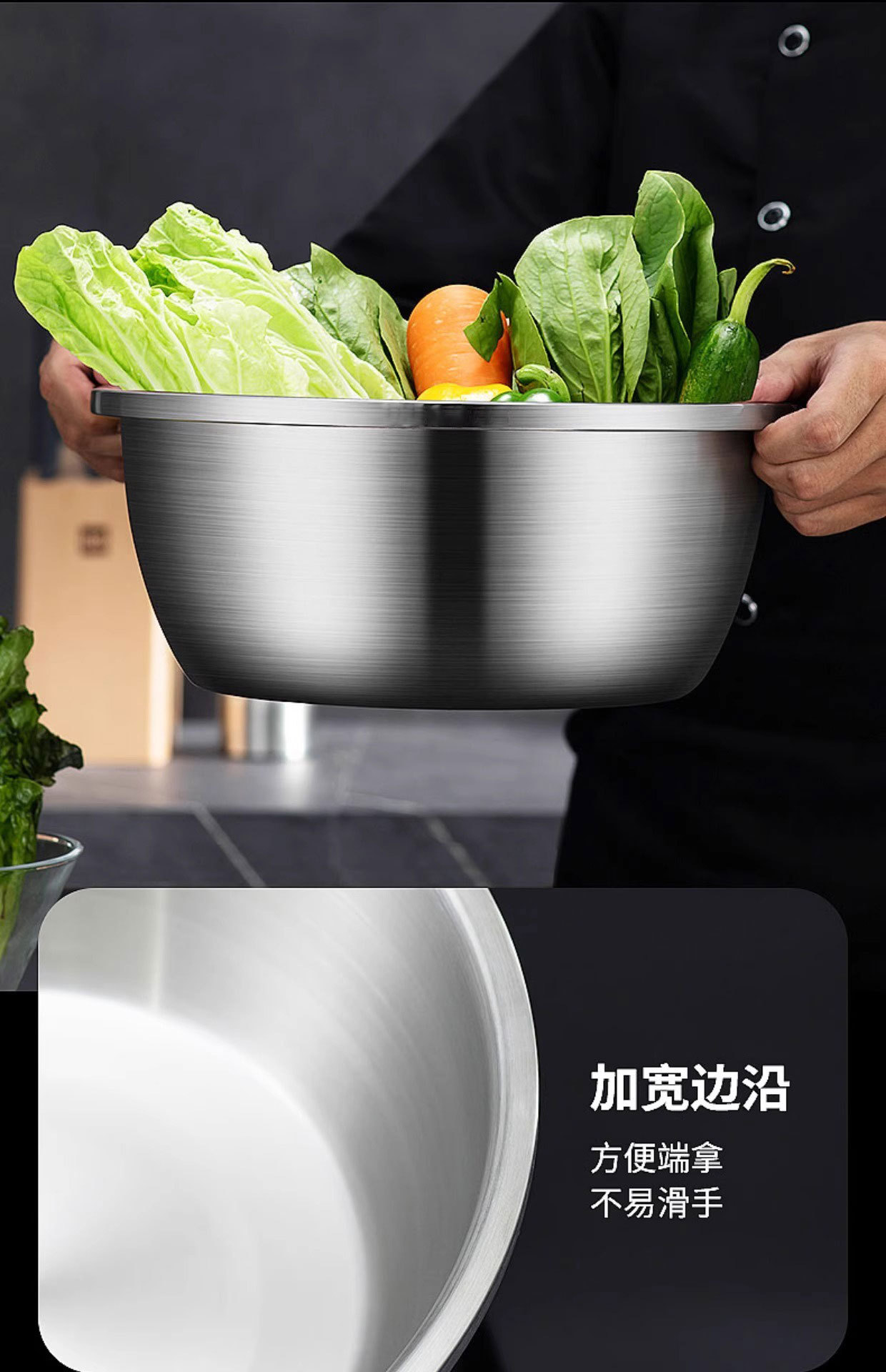 Thickened 304 stainless steel basin, round household soup basin, egg beating basin, noodle basin, food-grade seasoning VAT, vegetable washing basin, kitchen pic 24