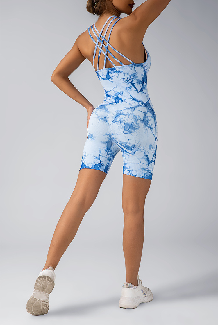 欧美扎染连体衣塑身一体式交叉美背背心紧身无缝健身瑜伽服短裤女详情10