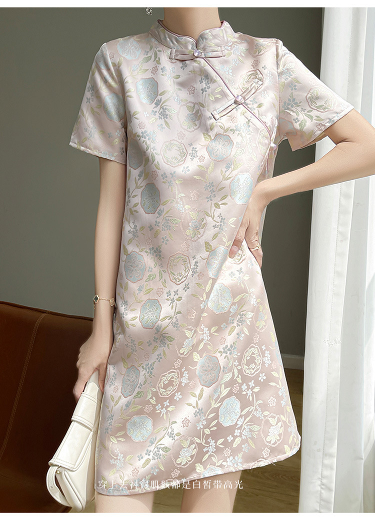 提花复古改良旗袍裙女士夏季2024新中式禅意国风小个子宽松连衣裙详情16