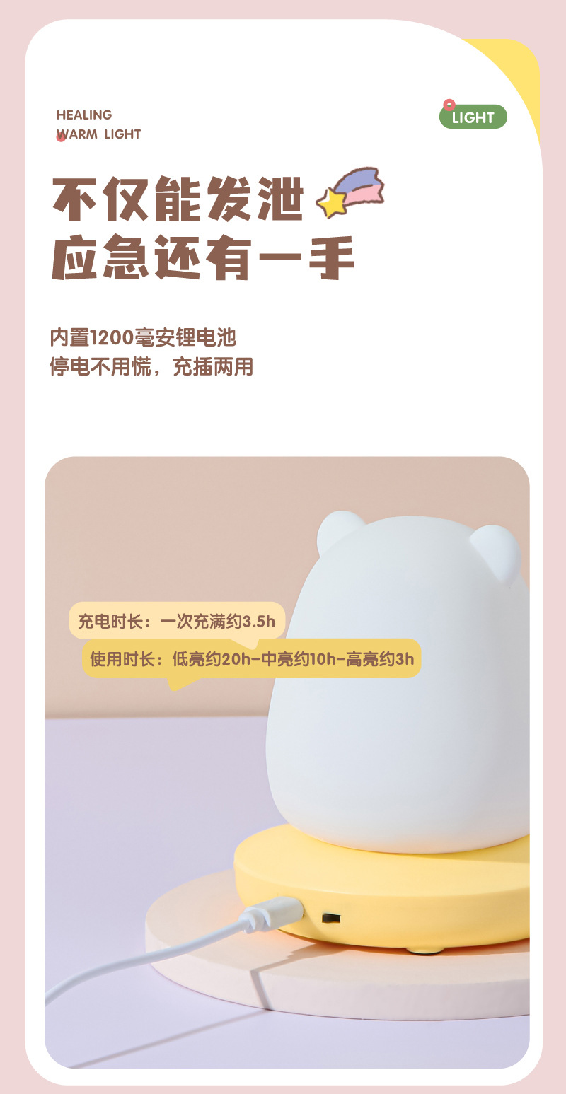 The new cross-border silicone night light from the source factory is rechargeable and features a cute and unique bedside atmosphere led night light pic 11