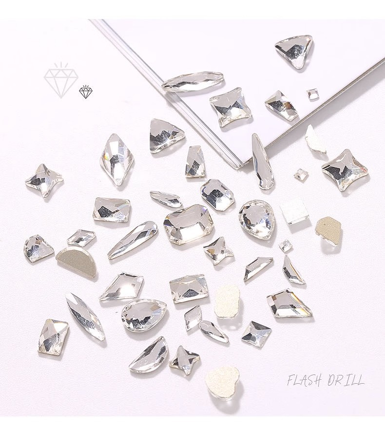 Nail art irregular-shaped diamonds, flat-bottomed non-dropping small diamond jewelry, mixed small flat-bottomed diamonds, a whole batch of dazzling nail art jewelry fragments pic 4
