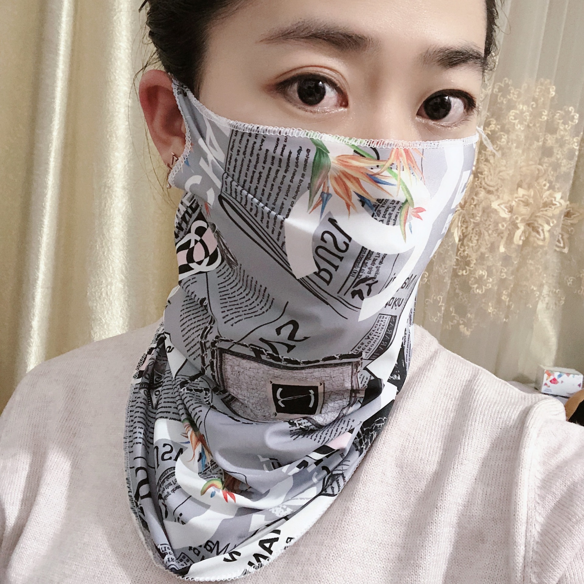 Sun protection mask, UV protection, cashew flower spring and autumn face towel, ear-hanging full-face neck protector, men and women, summer cycling and driving pic 14
