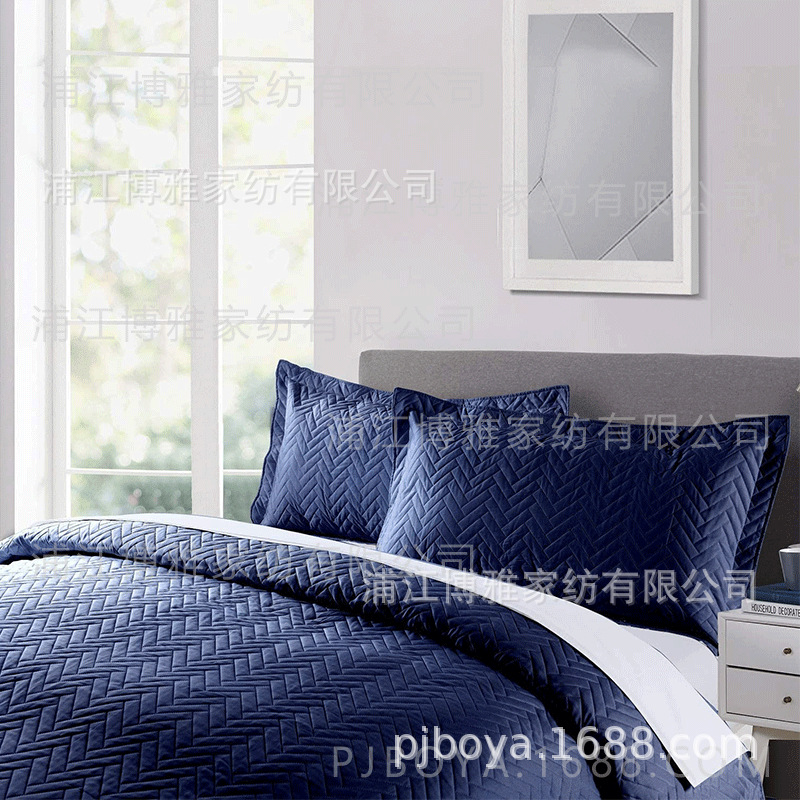 Boya Wholesale Fleece 3D ultrasonic Spring and Summer plain pillowcase, embossed cotton fabric embroidered washed quilt, pillowcase quilting pic 11