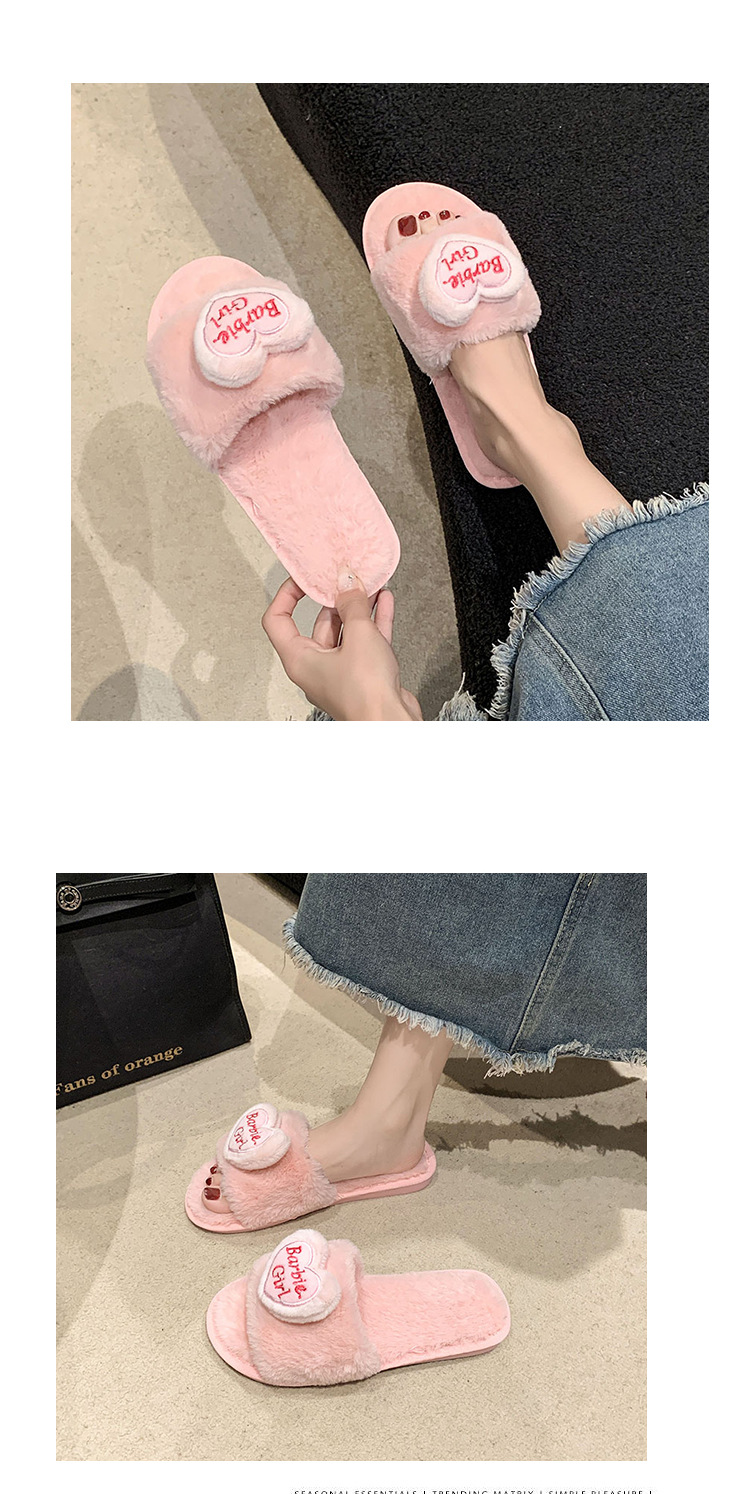 爱心配饰毛毛拖鞋女外穿2024秋冬新款甜美女生家居平底毛绒棉拖鞋详情20