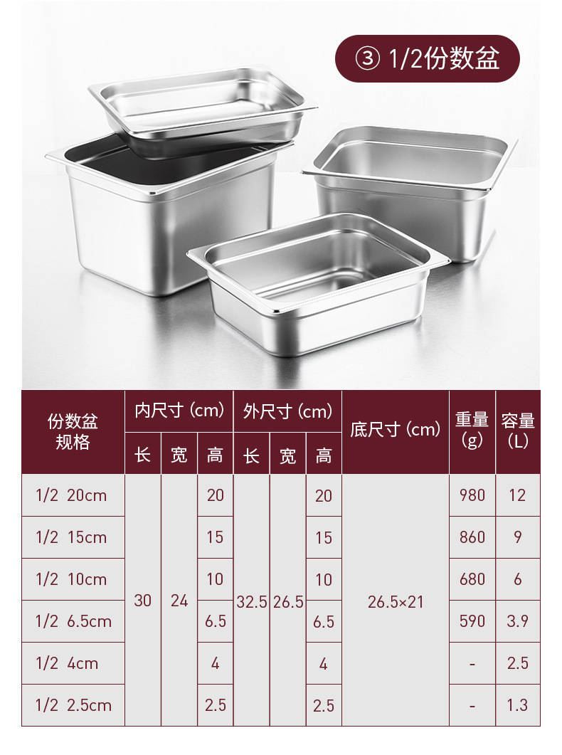 07 Thick American-style serving basins, stainless steel serving plates, buffet serving basins, hotel thickened with LIDS, full-specification wholesale stainless steel food buffet GN pan serving basins pic 13