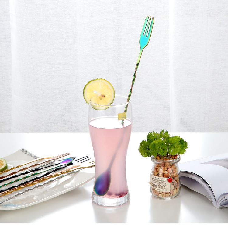 The spoon: Stainless steel bar spoon, double-headed spiral mixer, bar, long-handled chicken tail cocktail soup, rose gold pic 10