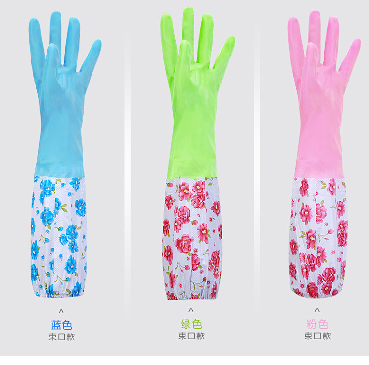 Household gloves with fleece, kitchen dishwashing and laundry latex gloves, durable rubber gloves, waterproof long style pic 5
