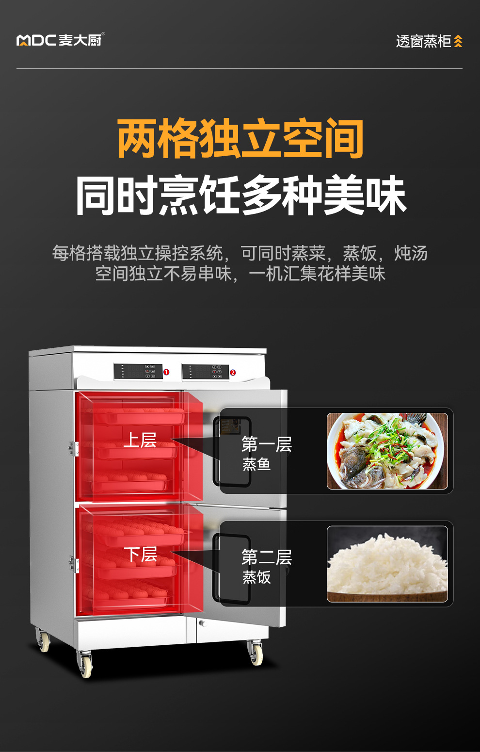 麦大厨 商用蒸饭柜餐厅海鲜蒸柜厨房酒店蒸箱多门一体式透窗大容详情3