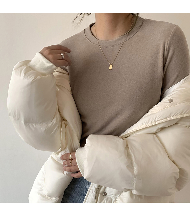 A German velvet semi-high-neck white base layer for women, paired with a stylish, thickened, brushed, and form-fitting mid-neck base layer for autumn and winter pic 33