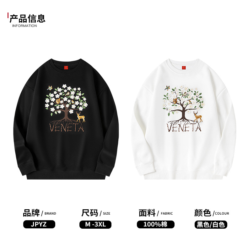 国潮轻奢光变花朵树重工刺绣舒适长袖圆领男装卫衣秋冬款时尚上衣详情12